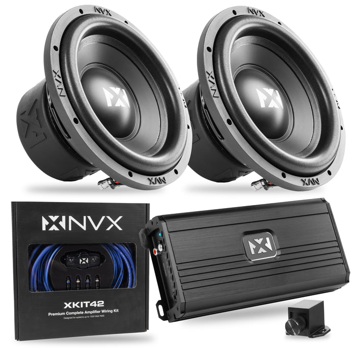 2000W Peak (1000W RMS) N-Series Dual 10" Subwoofer Bass Package with Monoblock Amplifier and Wiring Kit