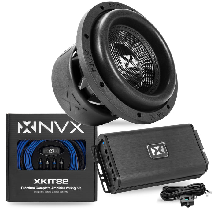 1300W Peak (650W RMS) VC-Series v3 Single 8" Subwoofer Bass Package with Monoblock Amplifier and Wiring Kit