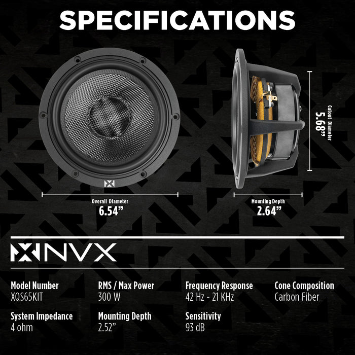 XQS65KIT 600W Peak (300W RMS) 6.5" X-Series 2-Way Component Speaker System with Carbon Fiber Cones and 30mm Silk Dome Tweeters