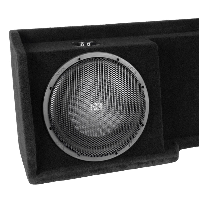 LVE-GM-SLVECG1-D12S Custom Fit 800W RMS Dual 12" Sealed Loaded Down Firing Subwoofer Enclosure for 1999-2006 Chevrolet Silverado and GMC Sierra Extended Cab Trucks