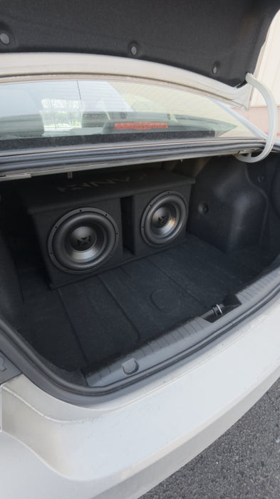 NPKG212 1000W Peak (500W RMS) Loaded Dual 12" Subwoofer with Slot Ported Enclosure and Monoblock Amplifier with Remote Bass Knob and Amplifier Wiring Kit