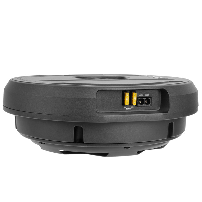 QBSTA 900W Peak (300W RMS) 11" Quick Bass Spare Tire Amplified Subwoofer System with Remote Bass Level Control and Amplifier Wiring Kit