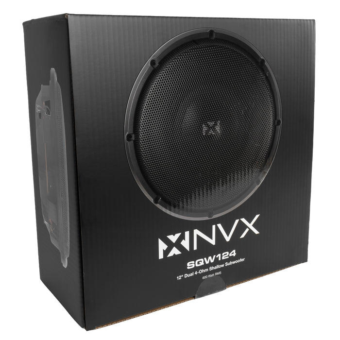SQW124 1200W Peak (600W RMS) SQ-Series Shallow-Mount 12" Dual 4-Ohm Subwoofer