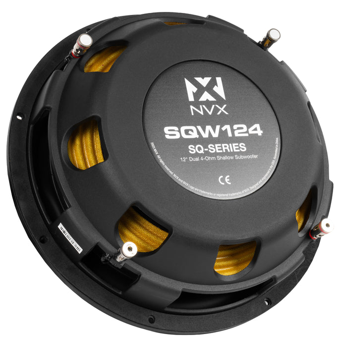 SQW124 1200W Peak (600W RMS) SQ-Series Shallow-Mount 12" Dual 4-Ohm Subwoofer