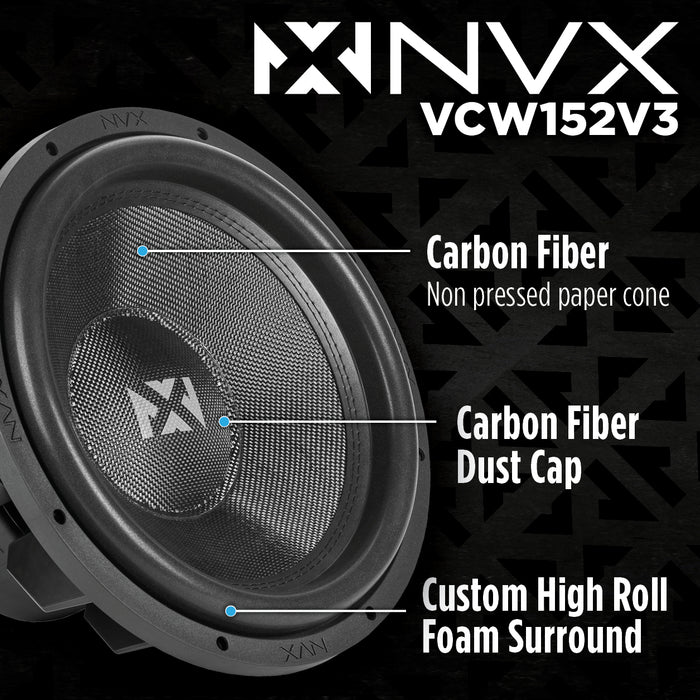 VCW152 Version 3 (VCW152v3) 3000W Peak (1500W RMS) 15" VC-Series v3 Dual 2-Ohm Subwoofer