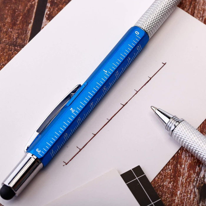 6 in 1 Multifunction Tool Pen with 5 Refills - 3 Pack Black | Blue | Silver